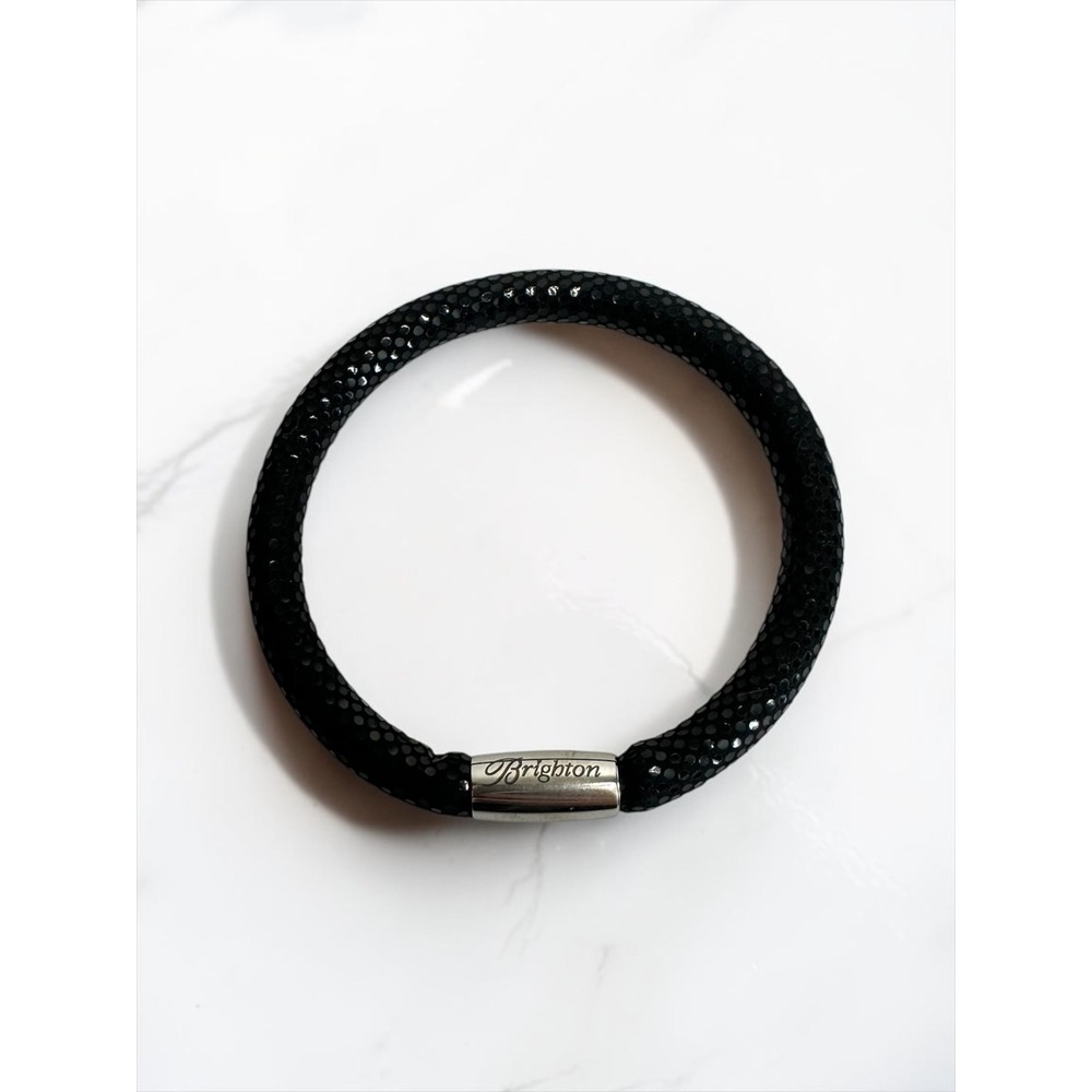 Brighton Magnetic Cord Bracelet Womens 8.25" Black Textured Silver Tone